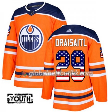Edmonton Oilers Hockeydrakt Leon Draisaitl 29 2017-2018 USA Flag Fashion Orange Adidas Authentic - Barn